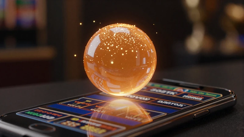 Gl&uuml;hender orangefarbener Orb &uuml;ber Smartphone mit Casino-Lobby und goldenen Funken - Vox Casino VOX Orb Bonus Visual